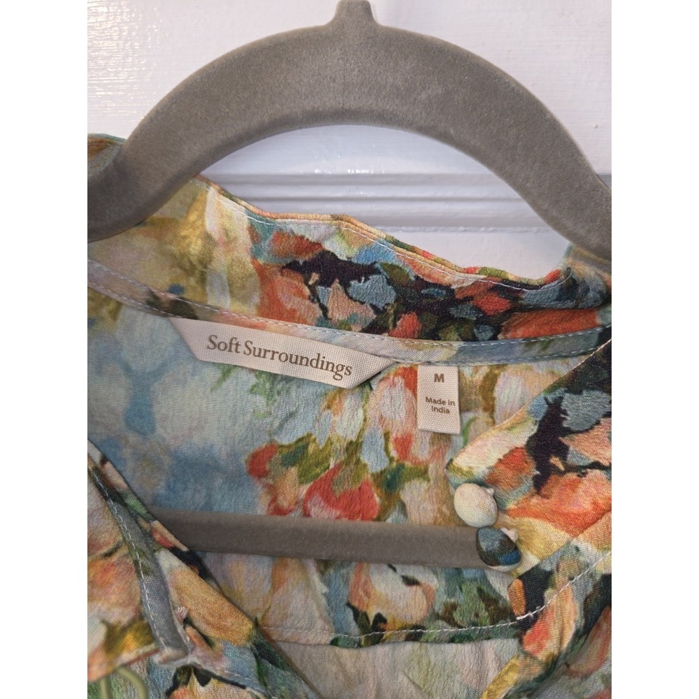 Soft Surroundings Colorful Watercolor Floral High Neck Blouse Embroidery. Medium - Picture 6 of 6